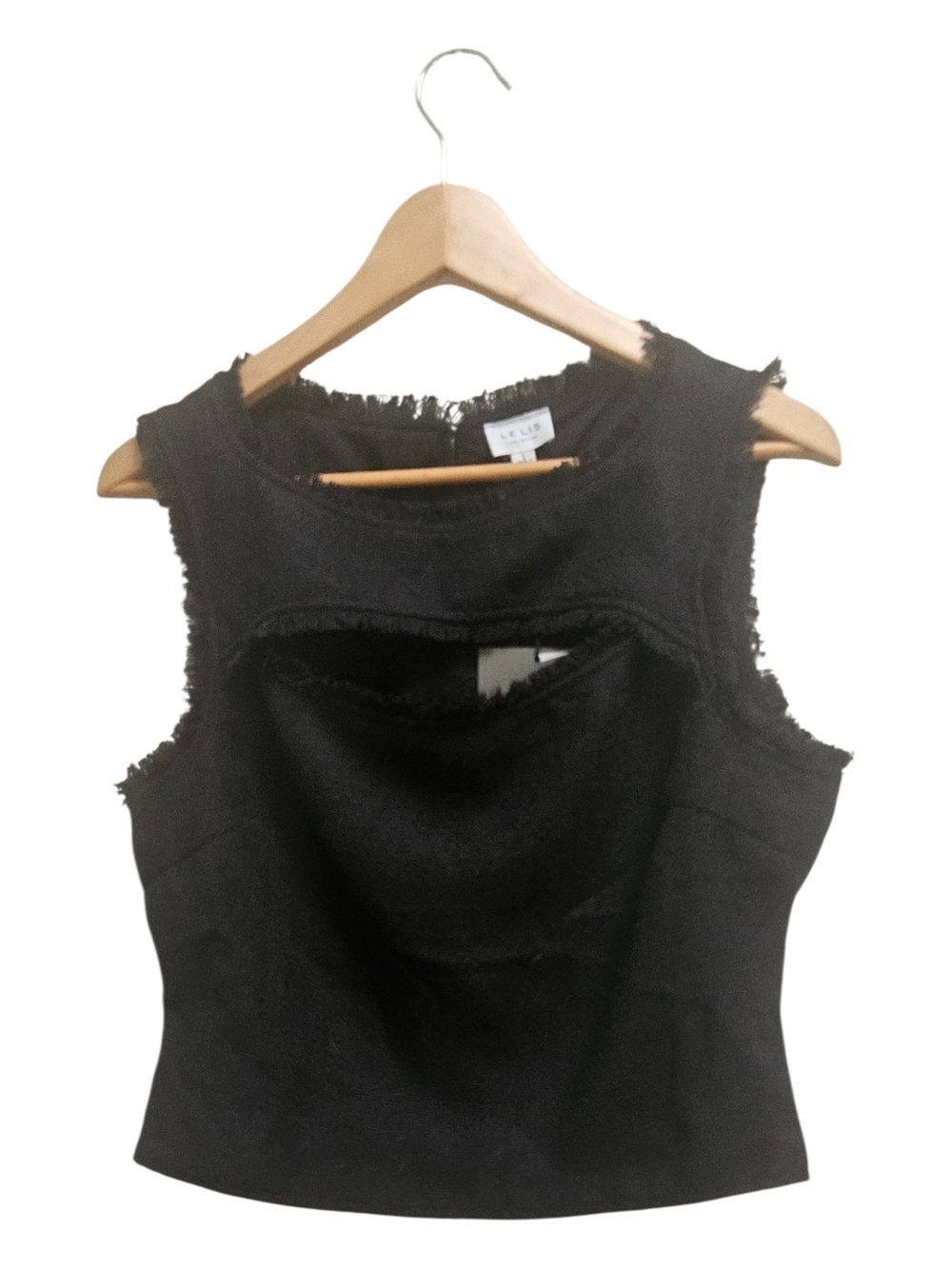 Le Lis Black Women's Textured Crop Top  With Cutout Black Size L NWT Minimal